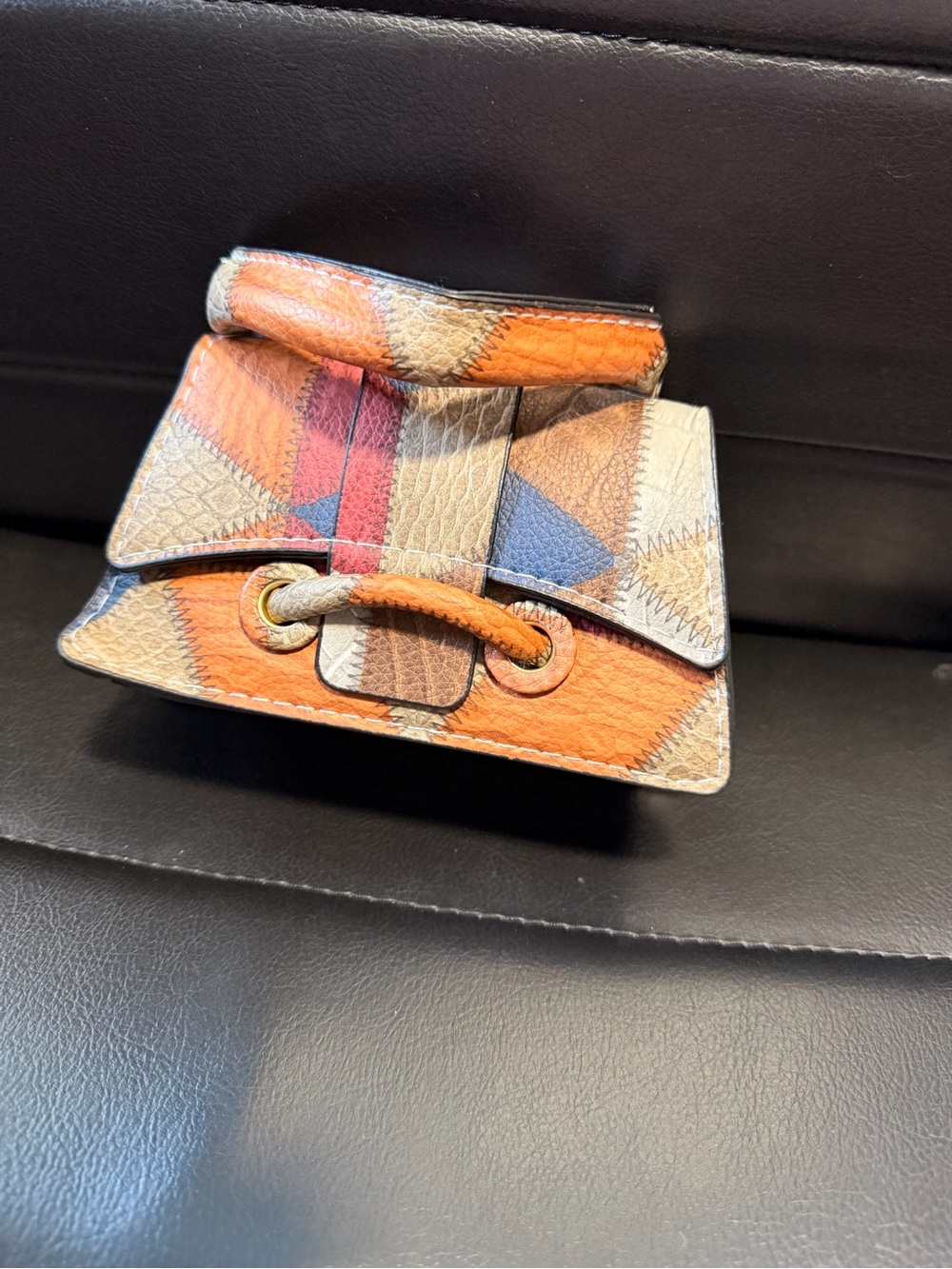 Geometric Patchwork Mini Crossbody Bag in Orange & Multi